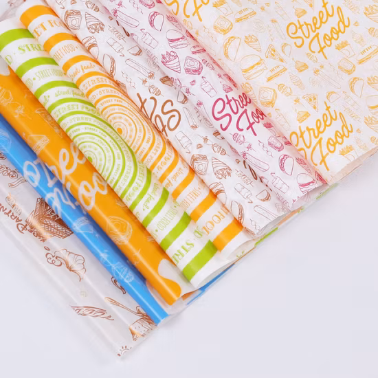 Hamburguesa personalizada Kraft a prueba de grasa Pergamino reutilizable Mantequilla para hornear Sándwich Embalaje Envoltura Envoltura de alimentos Papel encerado seguro